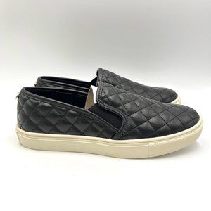 Steve Madden Womens Ecentrcq Black Faux Vegan Quilted Leather Sneakers Shoes 7.5